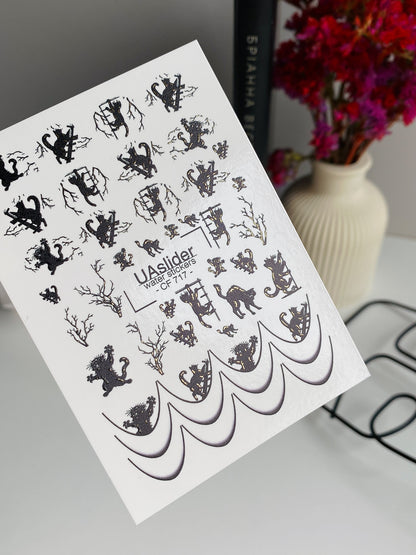 Nail Water Decal CF-717 | Water Slide Nail Decals | Halloween Cats and Spooky Trees