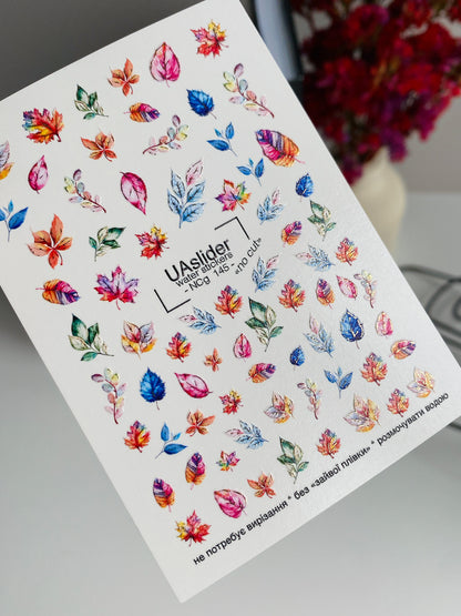Nail Water Decal NCg-145 | Autumn Water Transfer Nail Decals | Multicolor Leaves Design