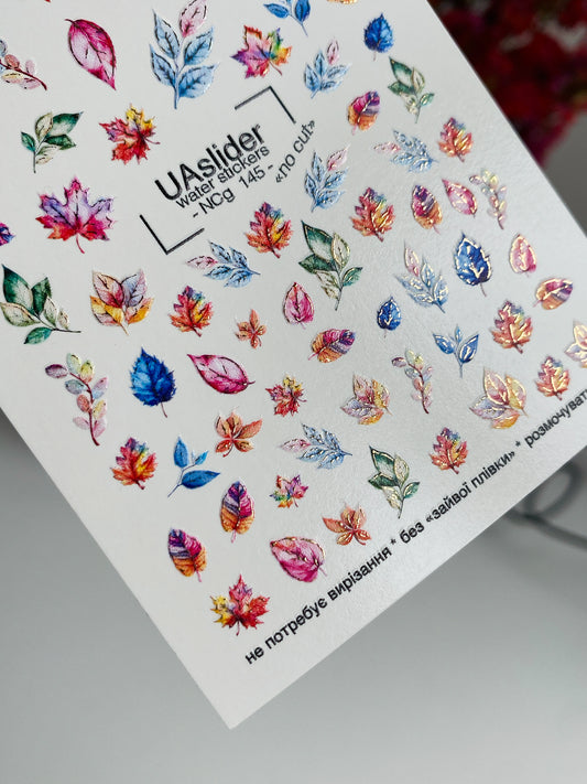 Nail Water Decal NCg-145 | Autumn Water Transfer Nail Decals | Multicolor Leaves Design