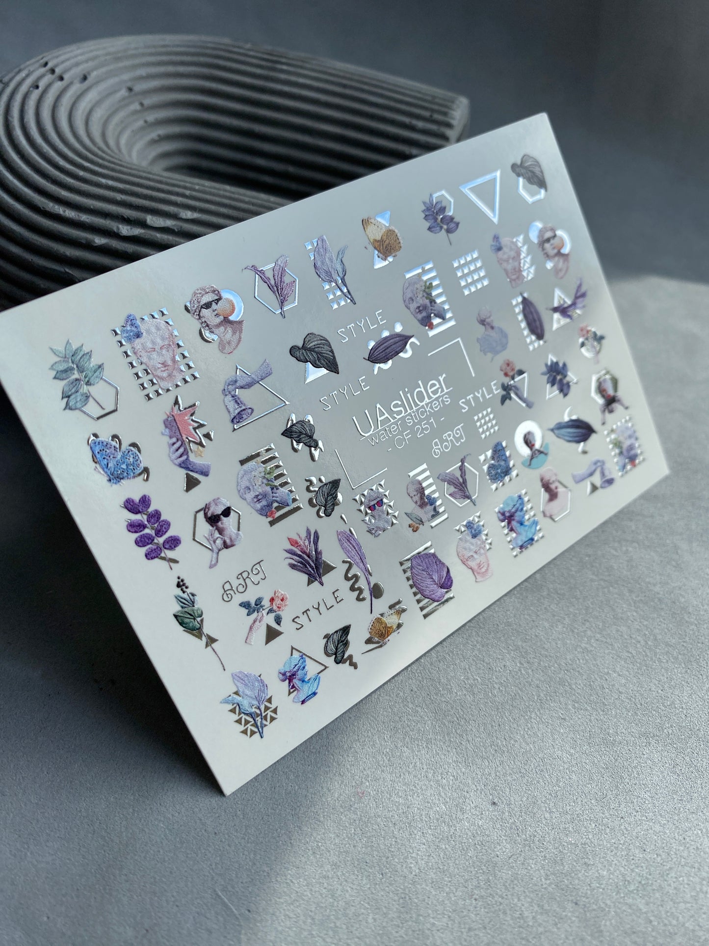 Nail Water Decal CF-251 | Botanical Water Slide Nail Decals | Abstract Geometric Leaves & Flowers