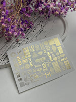 Nail Water Decal Fg-064 | Gold Foil Water Slide Nail Decals | Geometric Shapes & Motivational Words - UASLIDER