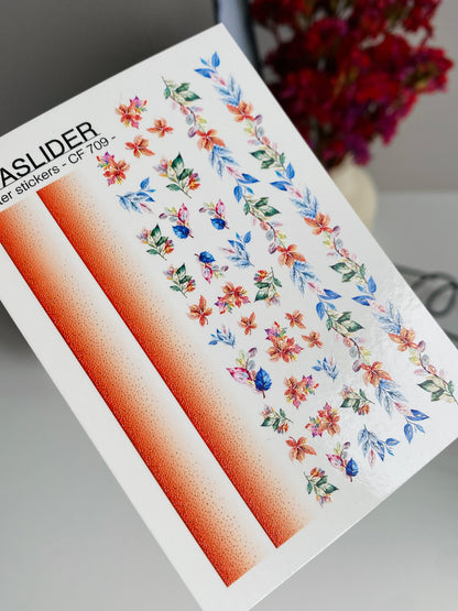 Nail Water Decal CF-709 | Water Slide Nail Decals | Autumn Gradient and Floral Leaves