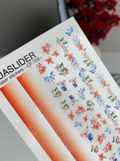 Nail Water Decal CF-709 | Water Slide Nail Decals | Autumn Gradient and Floral Leaves