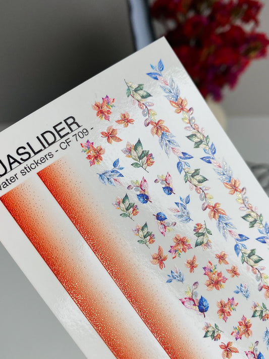 Nail Water Decal CF-709 | Water Slide Nail Decals | Autumn Gradient and Floral Leaves