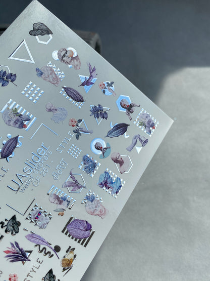 Nail Water Decal CF-251 | Botanical Water Slide Nail Decals | Abstract Geometric Leaves & Flowers