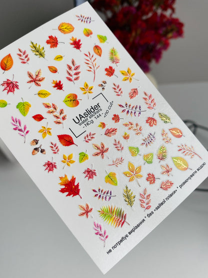 Nail Water Decal NCg-144 | Autumn Water Slide Nail Decals | Colorful Fall Leaves