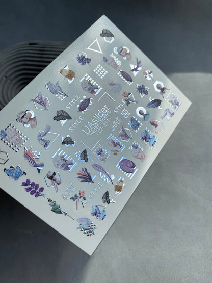 Nail Water Decal CF-251 | Botanical Water Slide Nail Decals | Abstract Geometric Leaves & Flowers