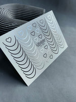 Nail Water Decal CF-259 | French Water Slide Nail Decals | Black & Silver Lines with Hearts - UASLIDER