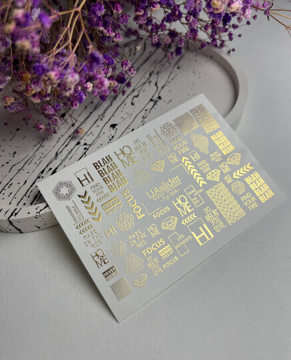 Nagel Wasserabziehbild Fg-064 | Goldfolie Wasser-Schiebefolie Nagelabziehbilder | Geometrische Formen & Motivationswörter