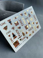 Nail Water Decal CF-218 | Nail Stickers | Geometric Leopard Print Water Slide Nail Decals | Chic & Gold Accents - UASLIDER
