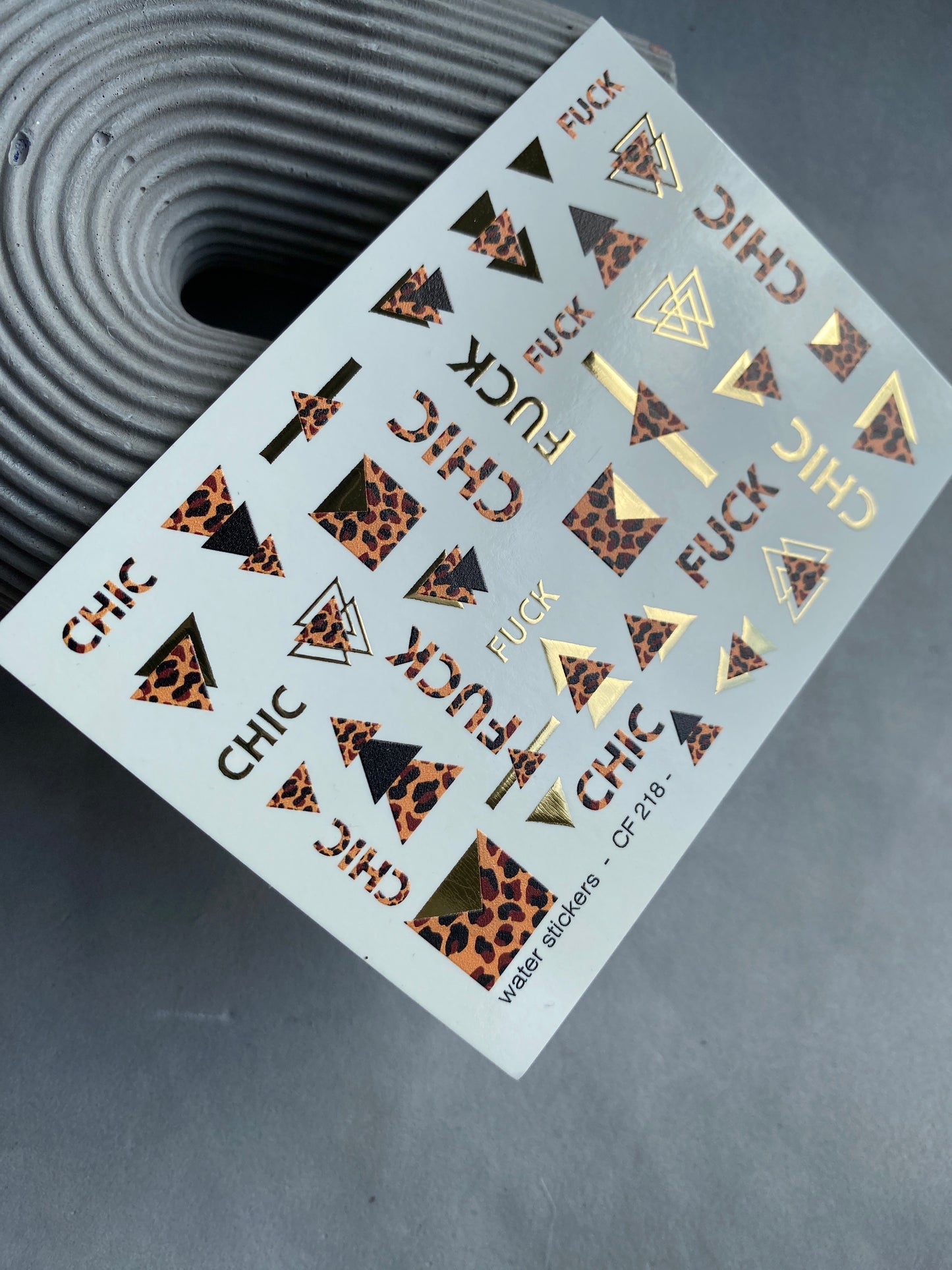 Nail Water Decal CF-218 | Nail Stickers | Geometric Leopard Print Water Slide Nail Decals | Chic & Gold Accents