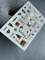 Nail Water Decal CF-218 | Nail Stickers | Geometric Leopard Print Water Slide Nail Decals | Chic & Gold Accents - UASLIDER