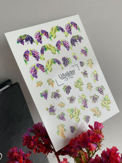 Nail Water Decal CF-716 | Water Slide Nail Decals | French Grape Clusters Design