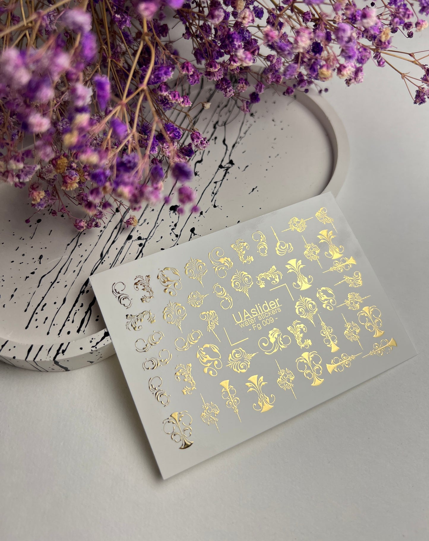 Nail Water Decal Fg-009 | Baroque Water Slide Nail Decals with Gold Foil | Ornamental Luxury Designs