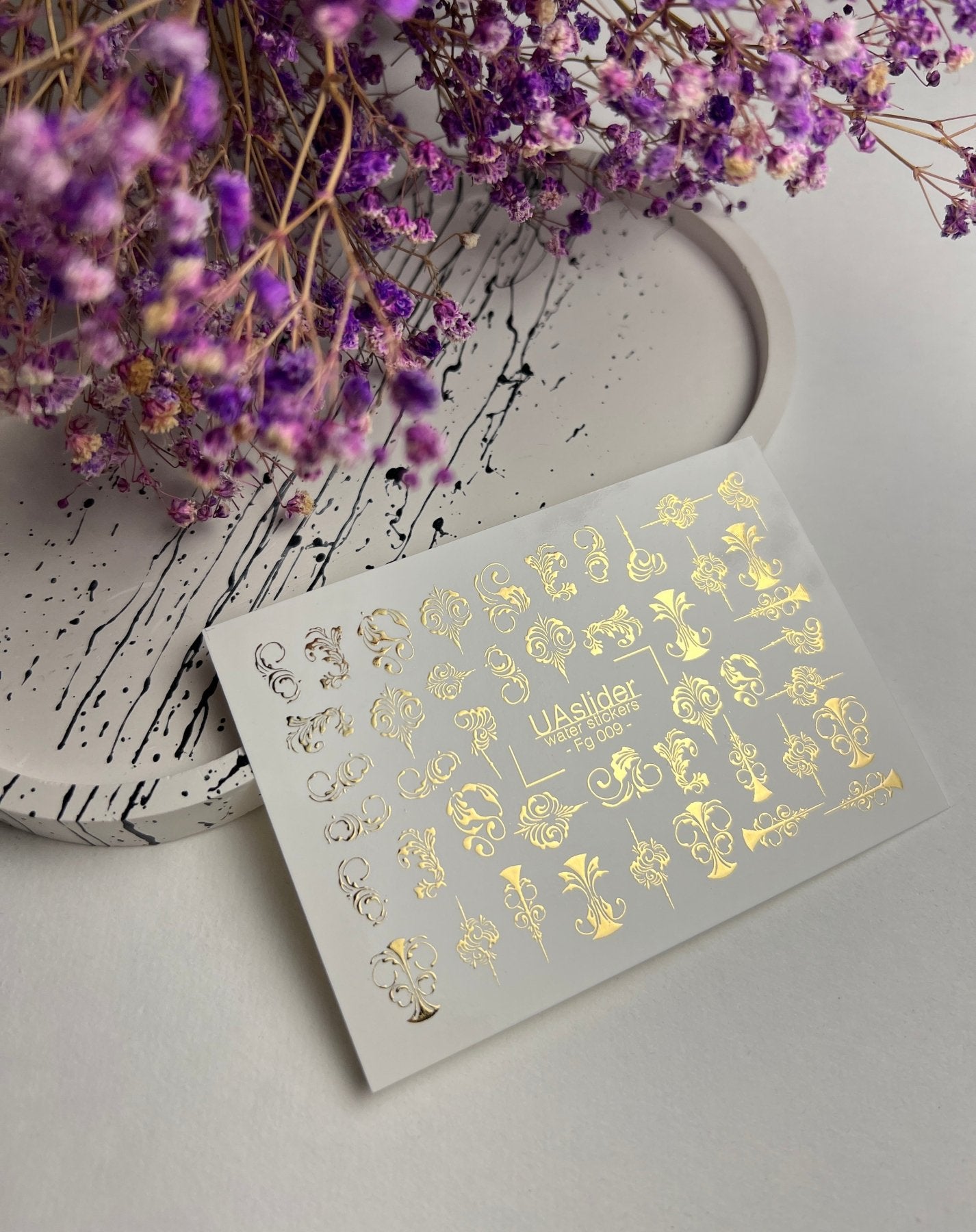 Nail Water Decal Fg-009 | Baroque Water Slide Nail Decals with Gold Foil | Ornamental Luxury Designs - UASLIDER