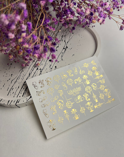 Nail Water Decal Fg-009 | Baroque Water Slide Nail Decals with Gold Foil | Ornamental Luxury Designs