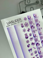 Nail Water Decal CF-707 | Christmas Water Slide Nail Decals | Purple Gradient with Ornaments and Snowflakes