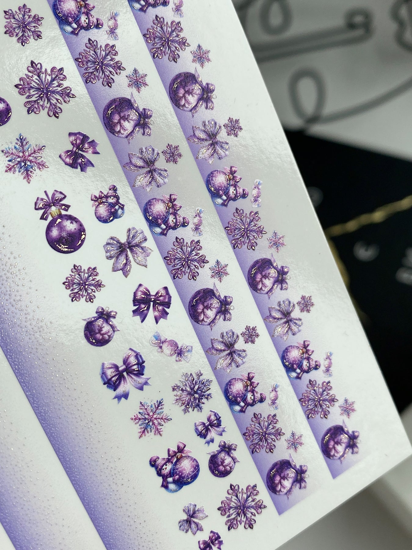 Nail Water Decal CF-707 | Christmas Water Slide Nail Decals | Purple Gradient with Ornaments and Snowflakes