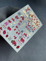 Nail Water Decal CF-150 | Kiss Print Water Slide Nail Decals | Red Lips, Love Quotes & Gold Foil - UASLIDER
