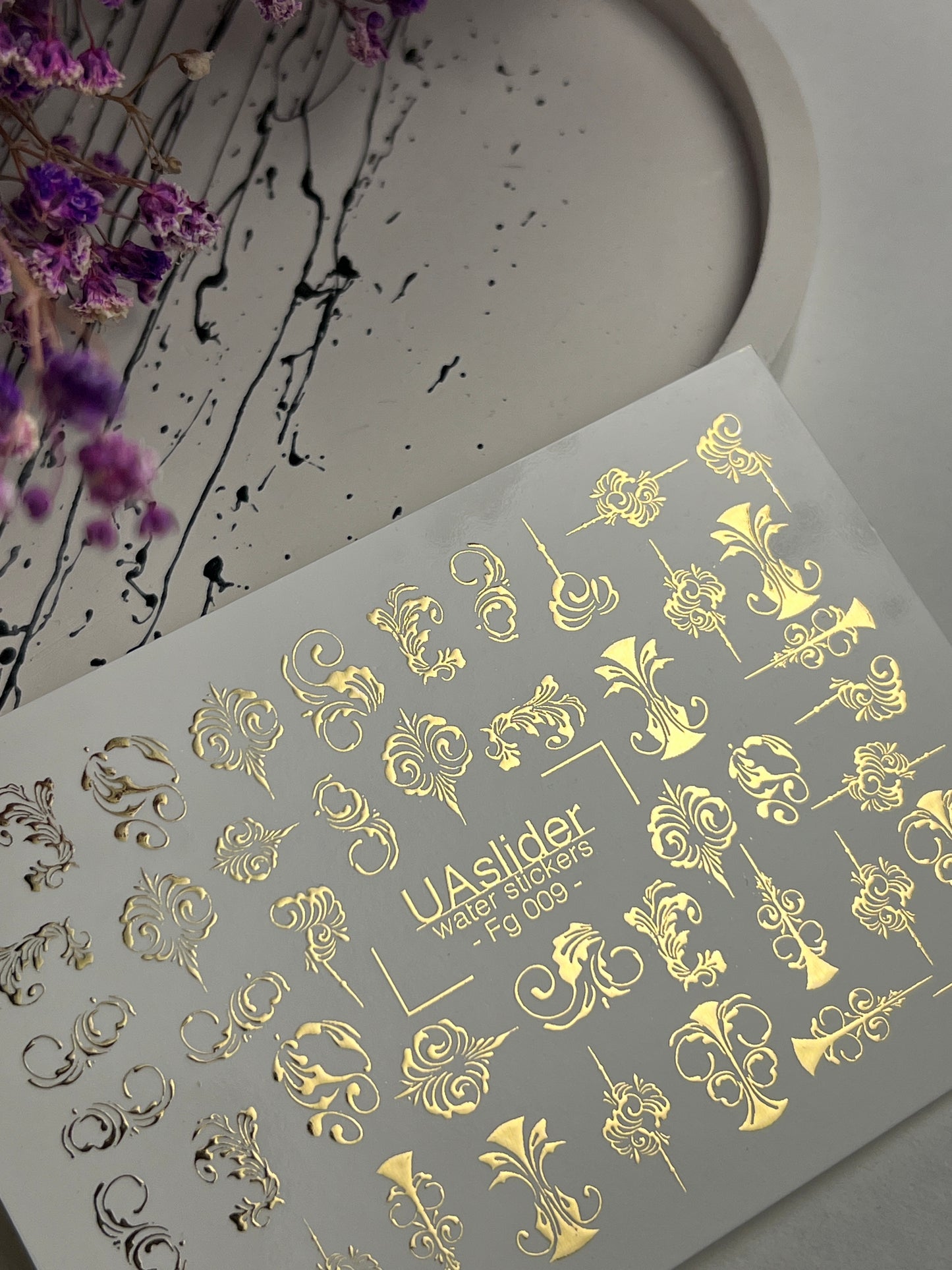 Nail Water Decal Fg-009 | Baroque Water Slide Nail Decals with Gold Foil | Ornamental Luxury Designs