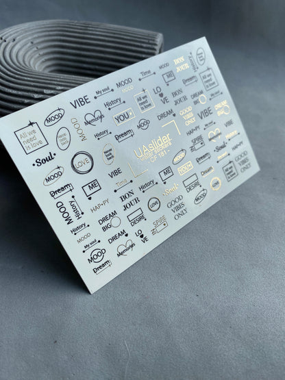 Nail Water Decal CF-181 | Minimalist Nail Water Decals | Typography & Quotes in Black and Gold