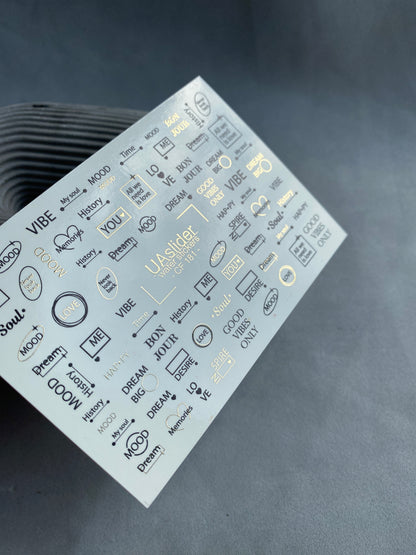 Nail Water Decal CF-181 | Minimalist Nail Water Decals | Typography & Quotes in Black and Gold