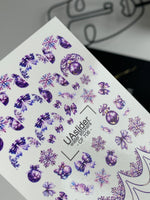 Nail Water Decal CF-706 | Christmas Water Slide Nail Decals | Purple Snowflakes and Ornaments