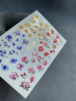 Nail Water Decal CF-244 | Colorful Floral Water Slide Nail Decals | Red, Blue & Yellow Flowers with Gold - UASLIDER