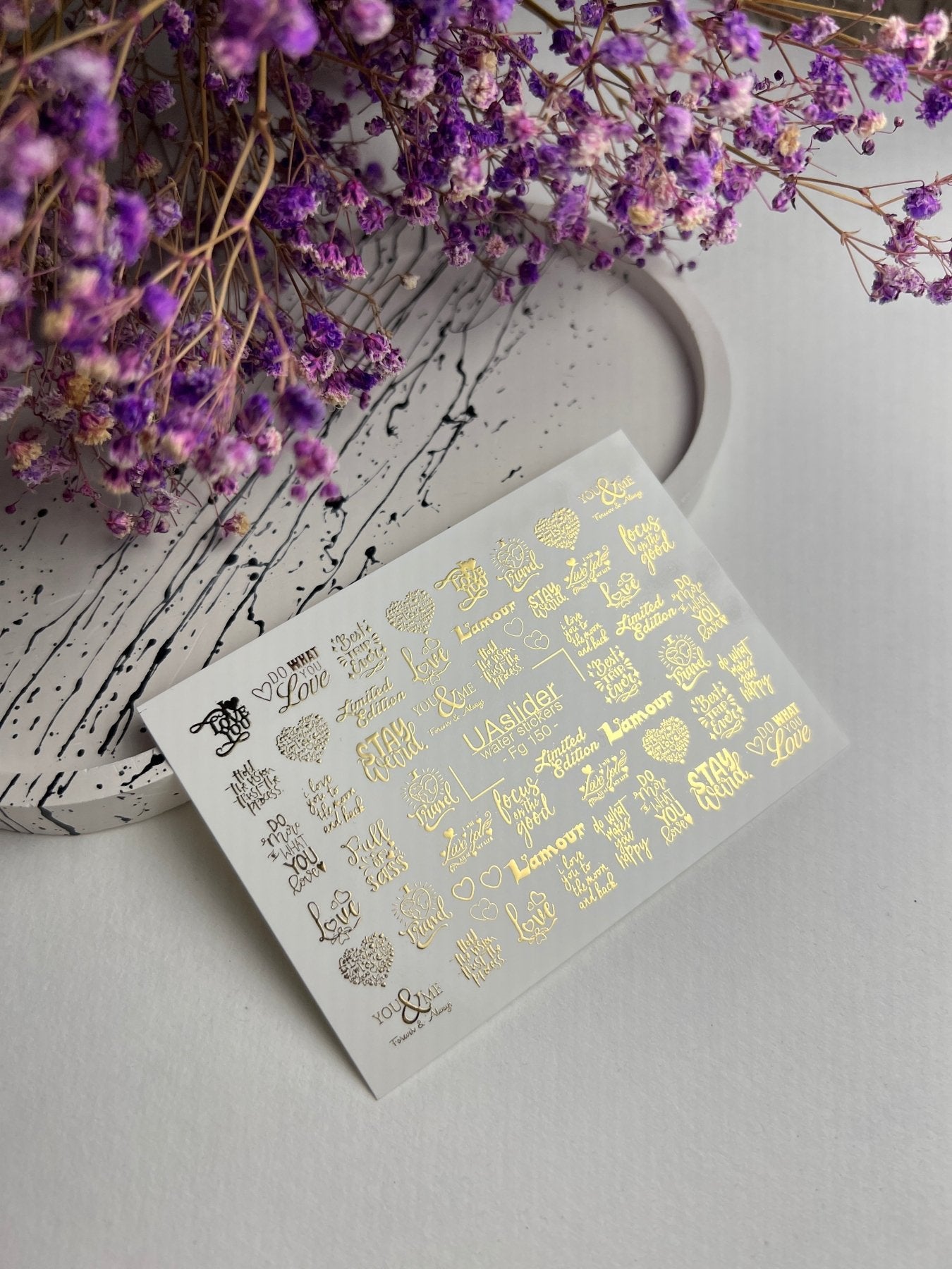 Nail Water Decal Fg-150 | Gold Foil Water Slide Nail Decals | Romantic & Motivational Quotes - UASLIDER