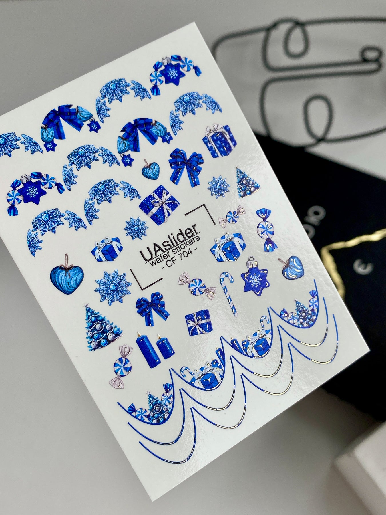 Nail Water Decal CF-704 | Christmas Water Slide Nail Decals | Blue Snowflakes and Holiday Gifts