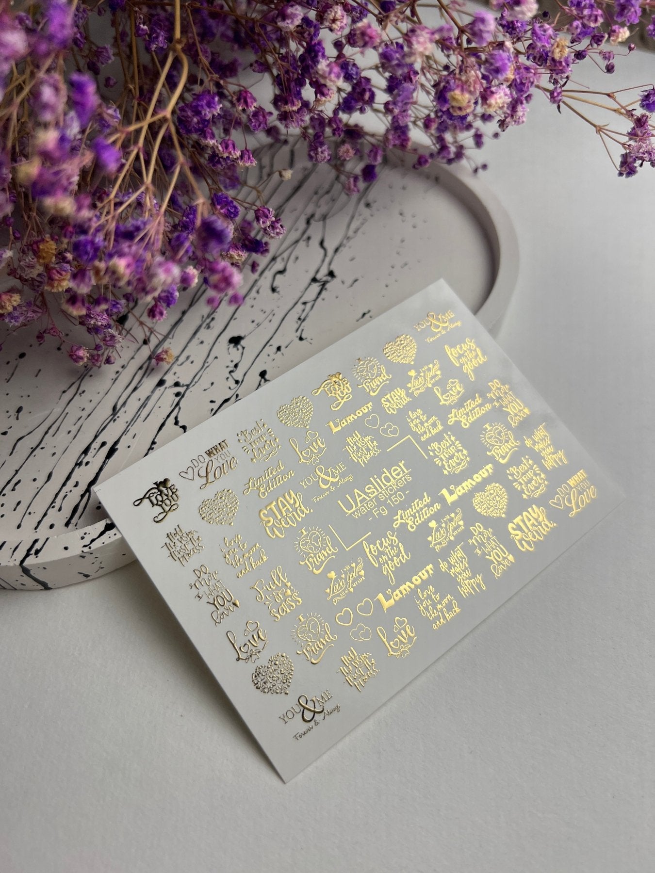 Nail Water Decal Fg-150 | Gold Foil Water Slide Nail Decals | Romantic & Motivational Quotes - UASLIDER