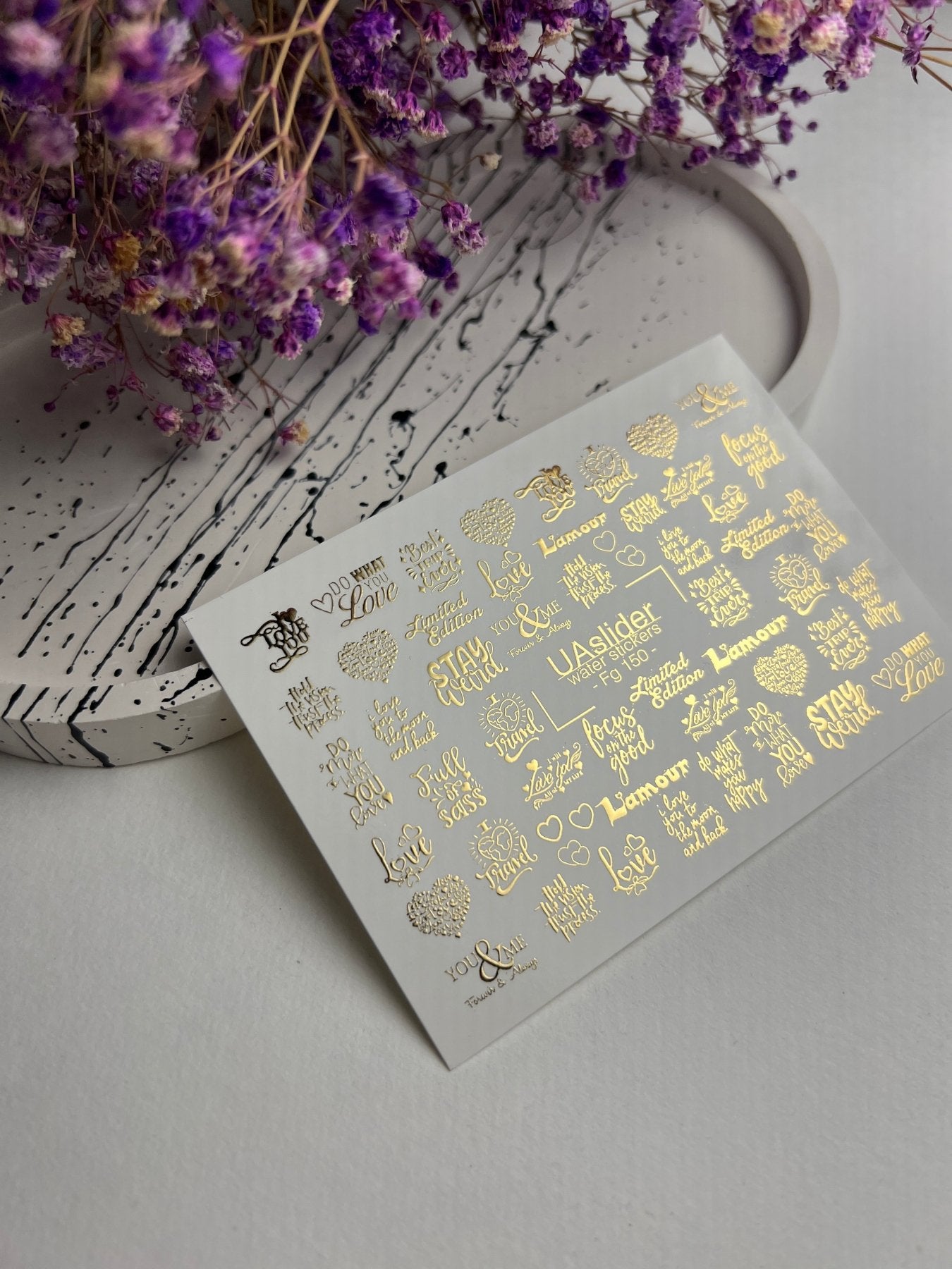 Nail Water Decal Fg-150 | Gold Foil Water Slide Nail Decals | Romantic & Motivational Quotes - UASLIDER