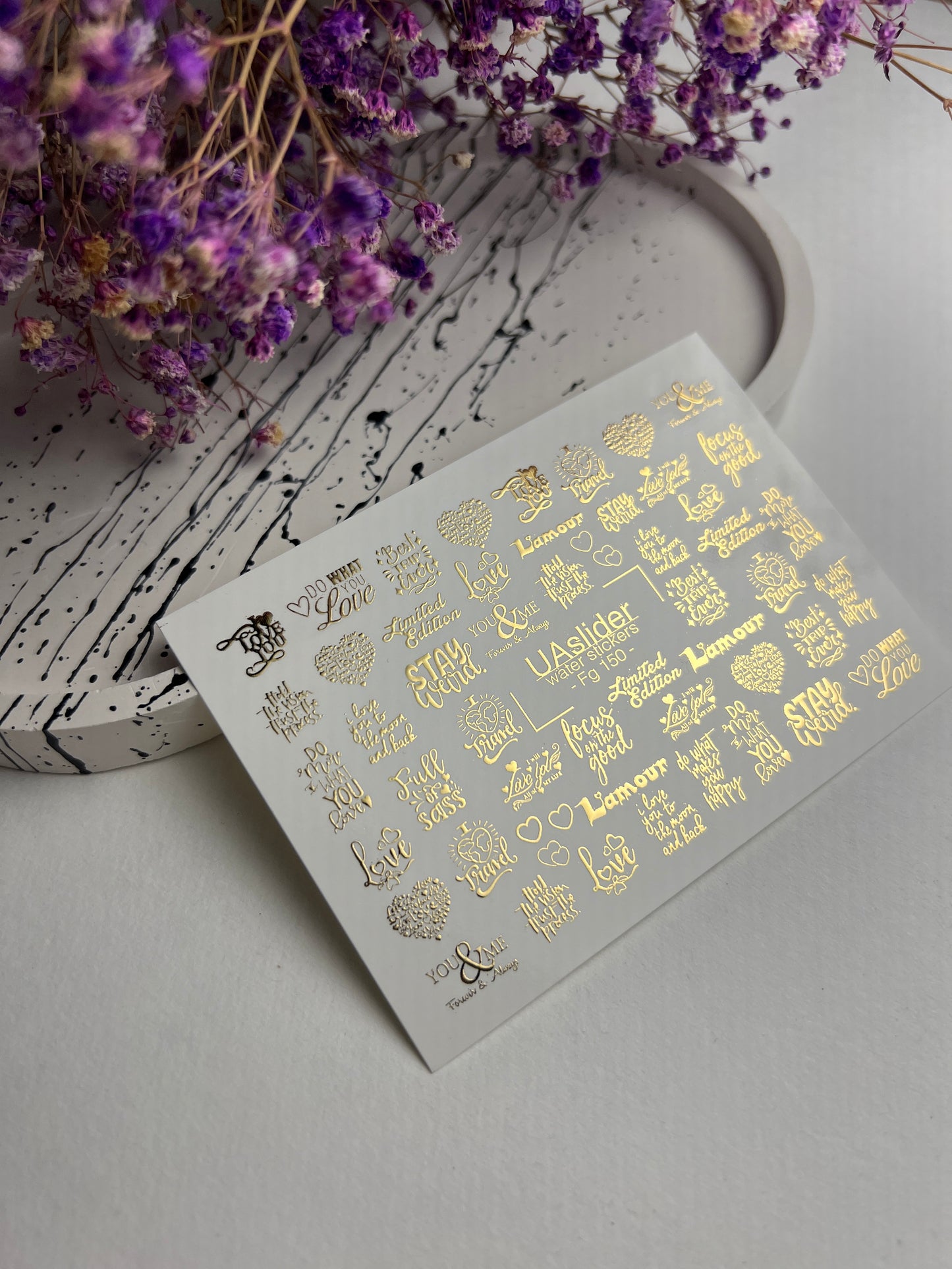 Nagel Wasserabziehbild Fg-150 | Goldfolie Wasserabzieh-Nagelbilder | Romantische & Motivierende Zitate