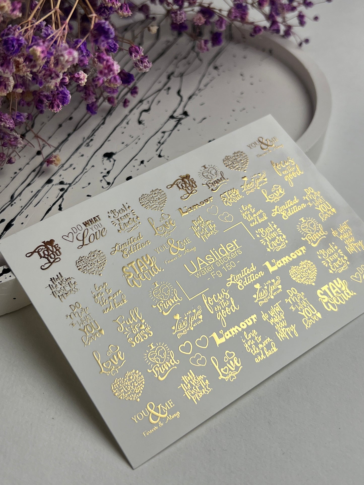 Nagel Wasserabziehbild Fg-150 | Goldfolie Wasserabzieh-Nagelbilder | Romantische & Motivierende Zitate