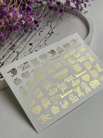Nagel Wasserabziehbild Fg-150 | Goldfolie Wasserabzieh-Nagelbilder | Romantische & Motivierende Zitate