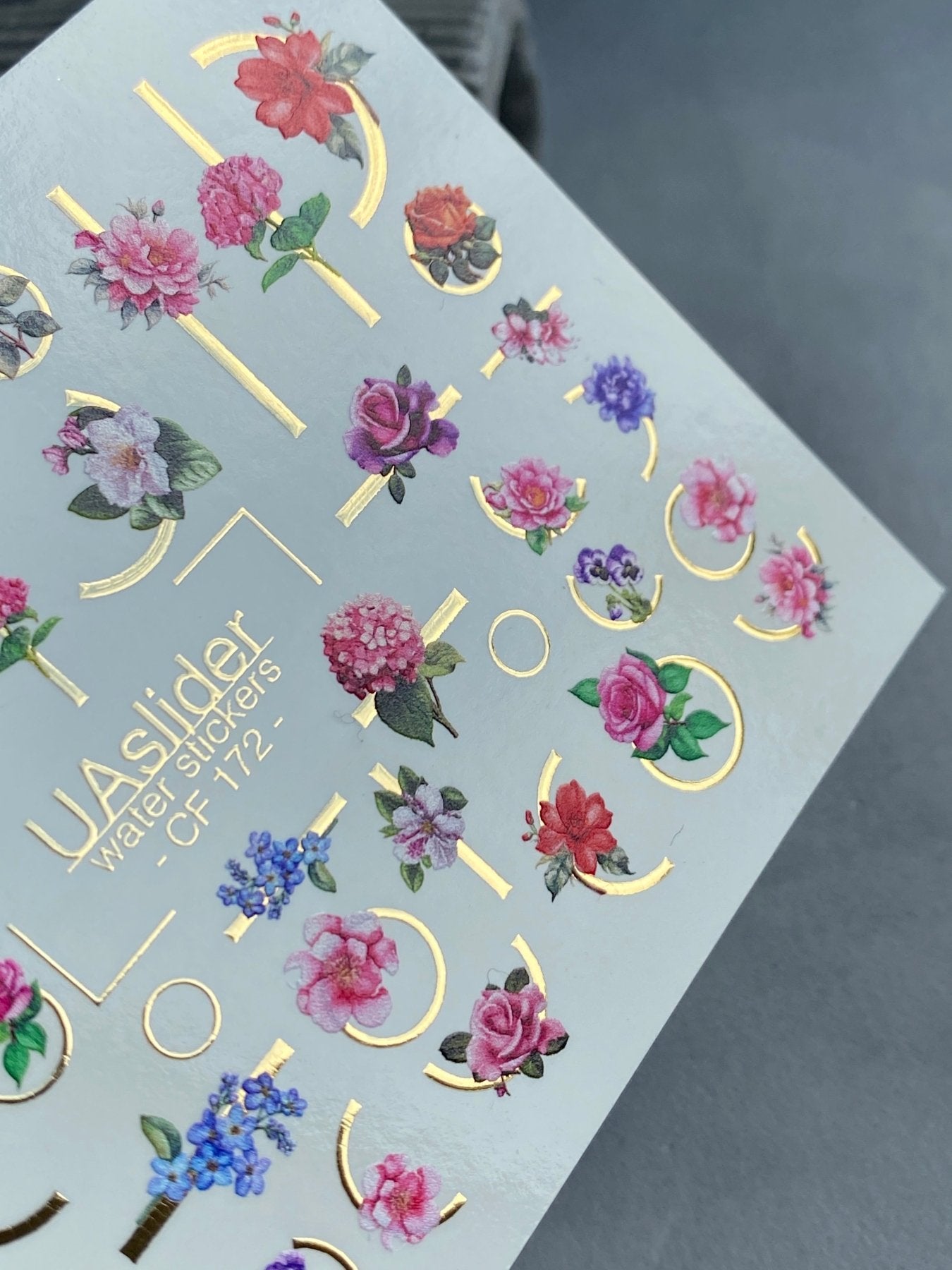 Nail Water Decal CF-172 | Elegant Floral Nail Water Decals | Roses, Peonies & Geometric Accents - UASLIDER
