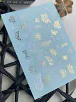 Nail Water Decal CF-206 | Nail Water Decals | Gentle Floral & Butterfly Designs with Gold Foil - UASLIDER