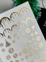 Nail Water Decal Fg-297 | Water Slide Nail Decals | Gold Snowflakes and Holiday French Design