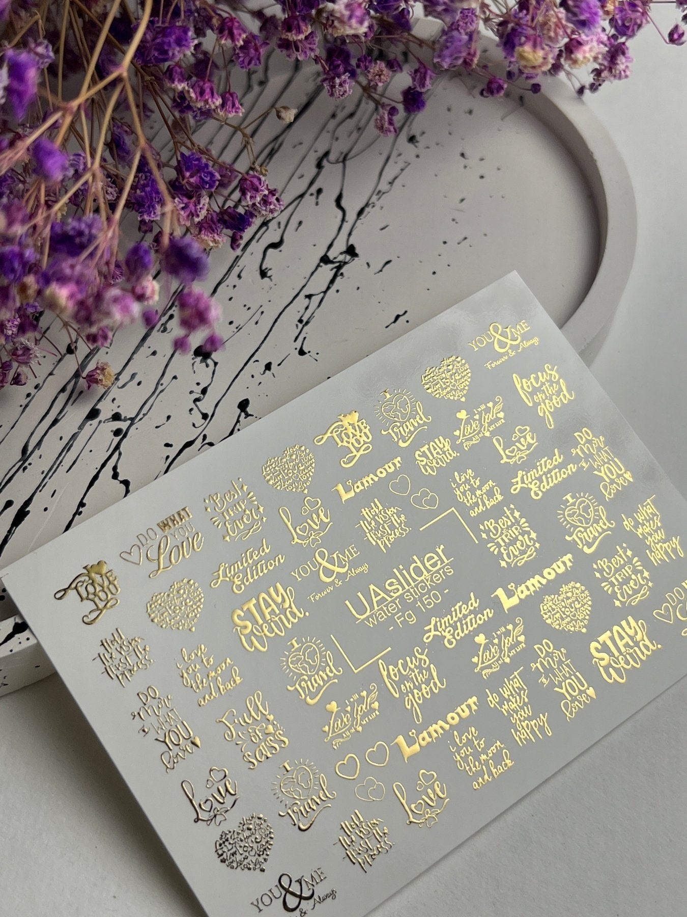 Nail Water Decal Fg-150 | Gold Foil Water Slide Nail Decals | Romantic & Motivational Quotes - UASLIDER