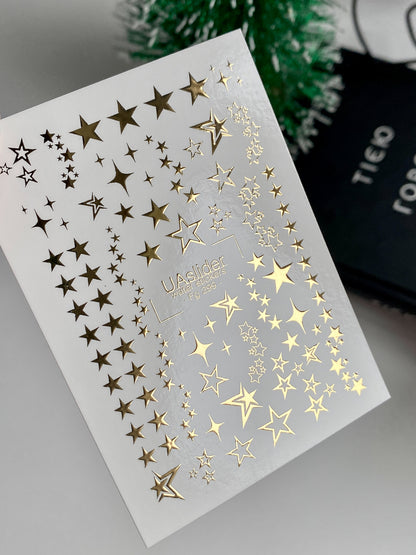 Nail Water Decal Fg-299 | Water Slide Nail Decals | Gold Foil Stars Design