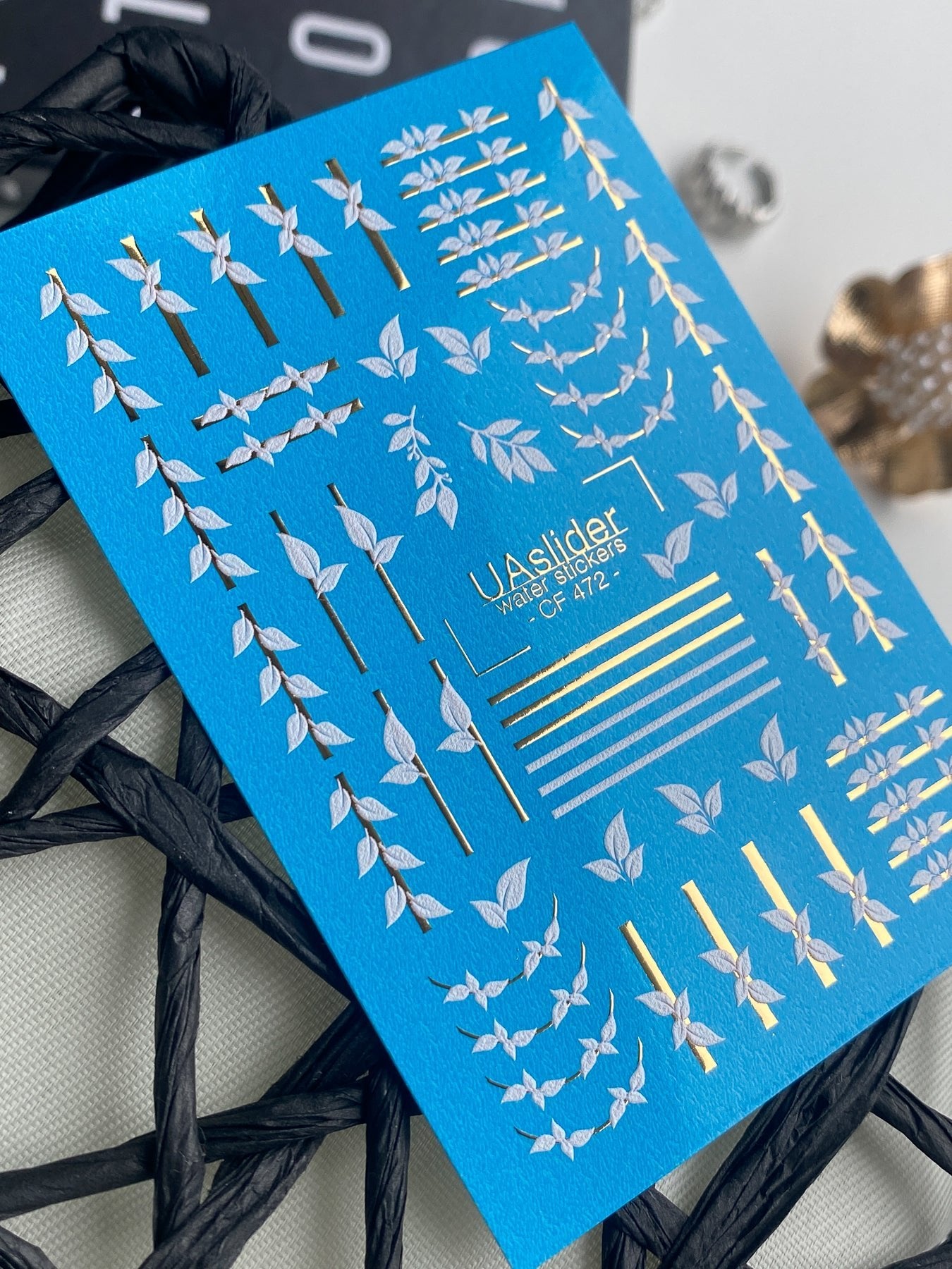 Nail Water Decal CF-472 | Botanical Nail Decals | Minimalist Leaf & Gold Line Stickers - UASLIDER