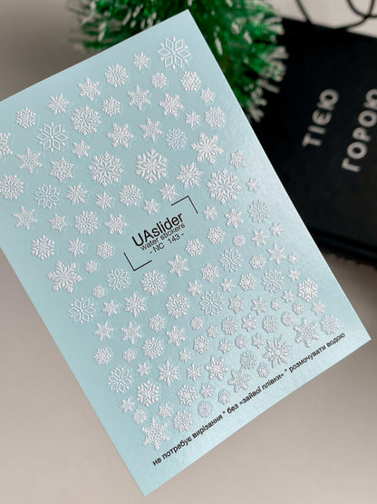 Nail Water Decal NC-143 | Winter Nail Water Decals | White Snowflakes Design