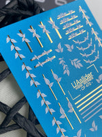 Nail Water Decal CF-472 | Botanical Nail Decals | Minimalist Leaf & Gold Line Stickers - UASLIDER