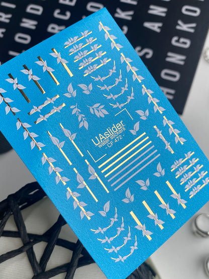 Nail Water Decal CF-472 | Botanical Nail Decals | Minimalist Leaf & Gold Line Stickers