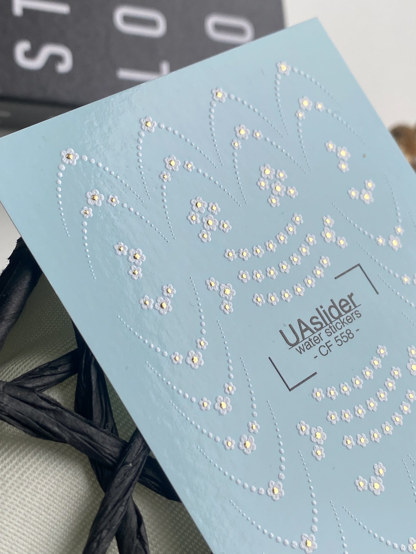 Nail Water Decal CF-558 | French Water Slide Nail Decals with Floral Dots | White Flowers and Delicate Lines