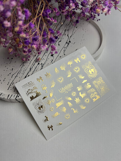 Nail Water Decal Fg-152 | Gold Foil Water Slide Nail Decals | Fairy Tale & Magical Elements