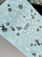Nail Water Decal NCg-143 | Winter Water Slide Nail Decals | Snowflakes and Reindeer