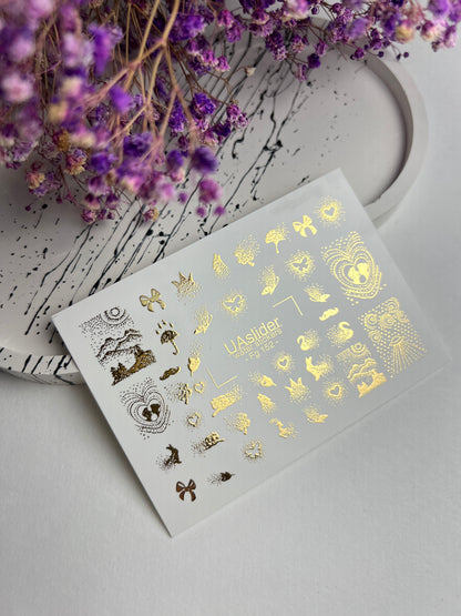 Nail Water Decal Fg-152 | Gold Foil Water Slide Nail Decals | Fairy Tale & Magical Elements