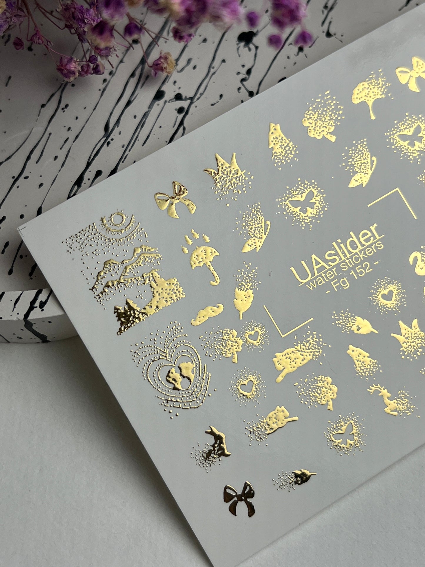 Nail Water Decal Fg-152 | Gold Foil Water Slide Nail Decals | Fairy Tale & Magical Elements