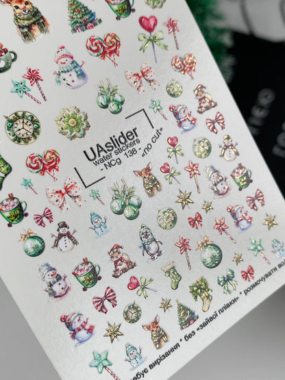 Nail Water Decal NCg-138 | Christmas Water Slide Nail Decals | Festive Holiday Designs